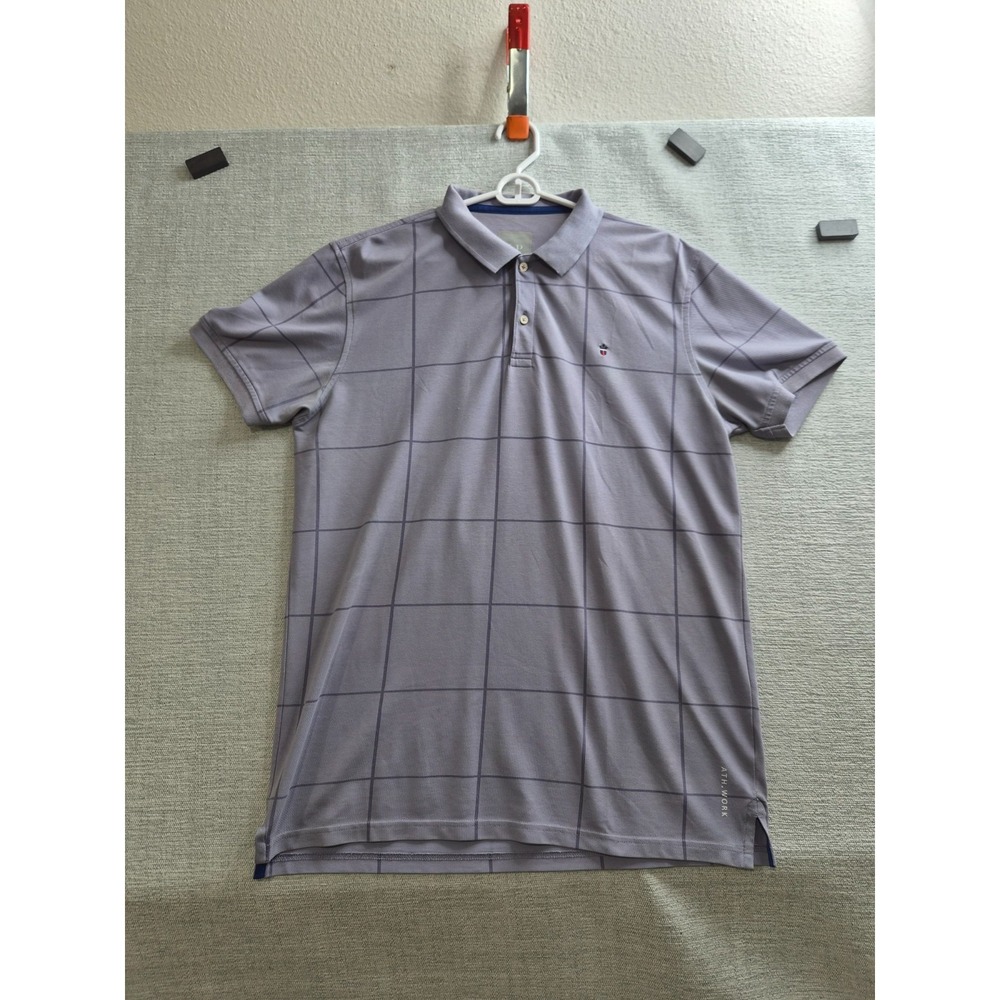 Louis Philippe Ath Work Polo Shirt Mens Large Purple Check Cotton Slim Fit Golf